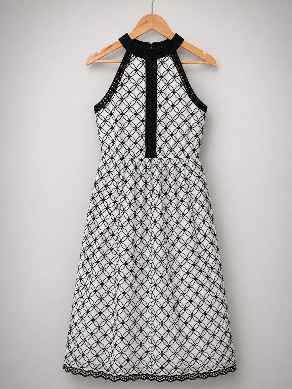 Eri+ali by Anthropologie Black/White Lace Embrodered Midi Dress